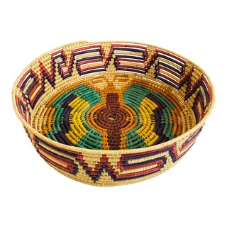 Large Vintage Woven Circular Butterfly Basket Tray For Sale
