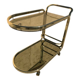 1970s Morex Italian Tubular Mid Century Modern 2 Tiered Brass Bar Cart Trolley For Sale