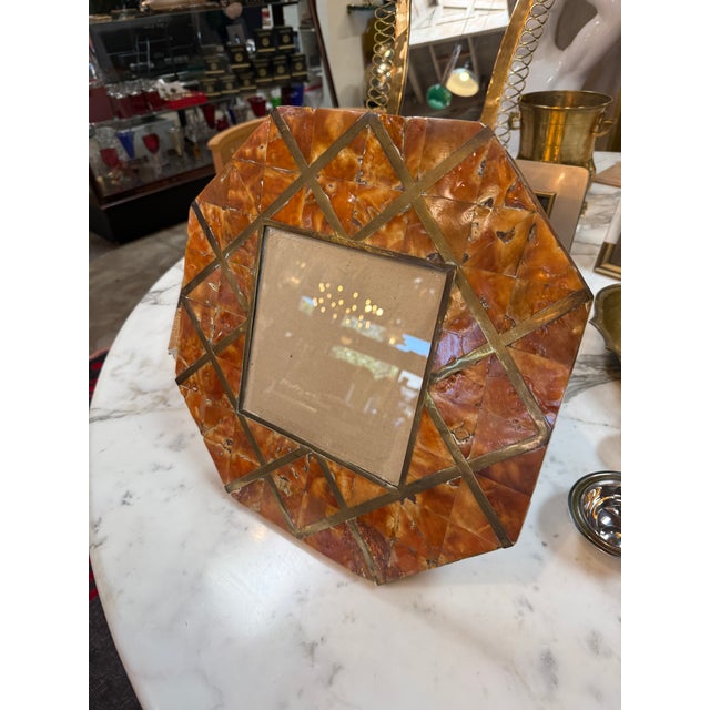 Cornici Amber Shell and Brass Geometric Picture Frame For Sale - Image 4 of 8