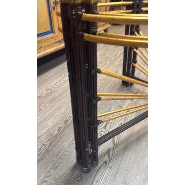 Hollywood Regency 1970 Steel Faux Bamboo and Glass Gilt Coffee Table For Sale - Image 3 of 5