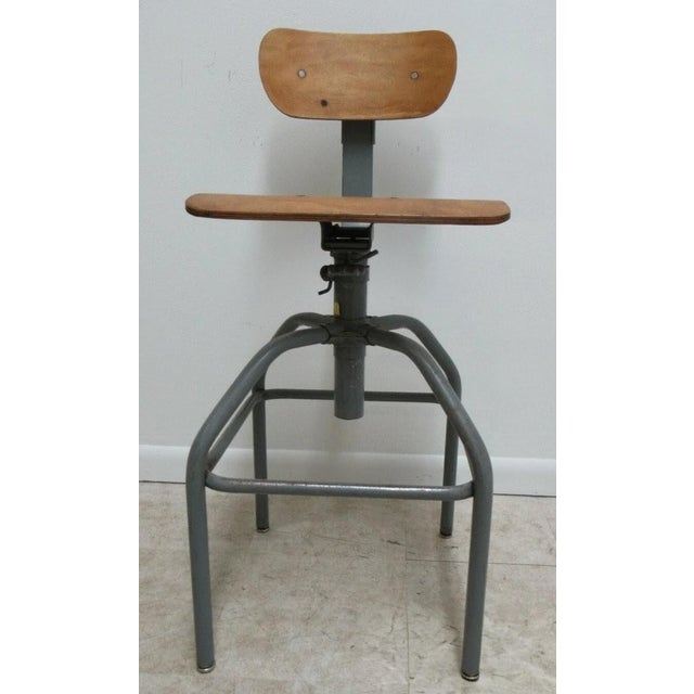Vintage Bevco Industrial Counter Swivel Bar Drafting Stool Chair Toledo Style For Sale - Image 4 of 12