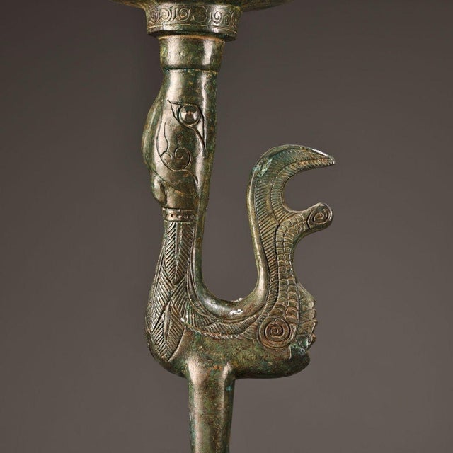 A magnificent and substantial bronze incense burner, executed in the classical Han Dynasty "Boshanlu" (mountain censer)...