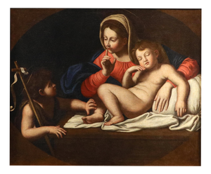 Annibale Carracci, Madonna and Child with Saint John the Baptist, The Silence, 16th Century, Oil Painting on Canvas, Framed