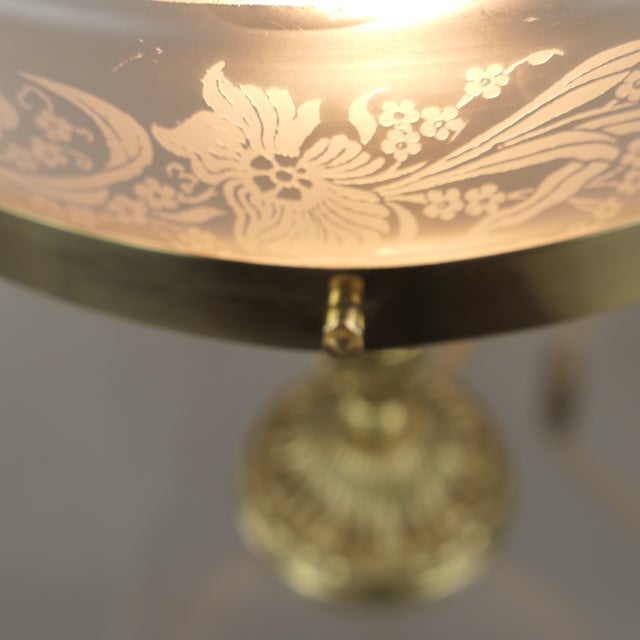 Art Nouveau French Brass Ladies Table Lamp with Etched Glass Shade, 1910s For Sale - Image 6 of 10