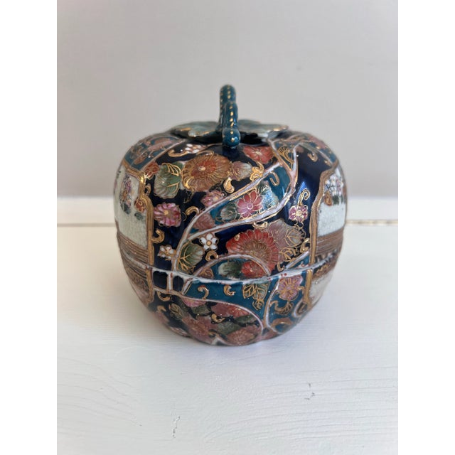 Japanese Antique Japanese Satsuma-Style Lidded Jar With Vine Handle & Moriage Detailing For Sale - Image 3 of 5