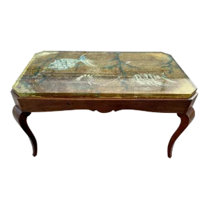 Reverse Painted Thick Glass Art Deco Cocktail / Coffee Table