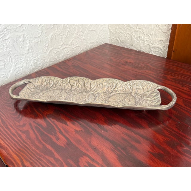 Late 20th Century Vintage Cast Aluminum Rabbit Serving Tray With Handles For Sale - Image 5 of 7