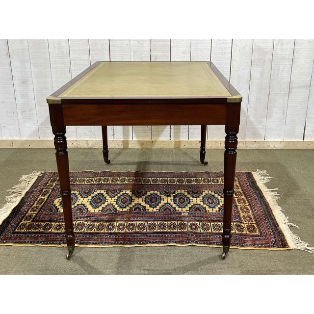 English Nautical Style Flat Top Desk in Mahogany with Leather Top, 1980s For Sale - Image 9 of 12