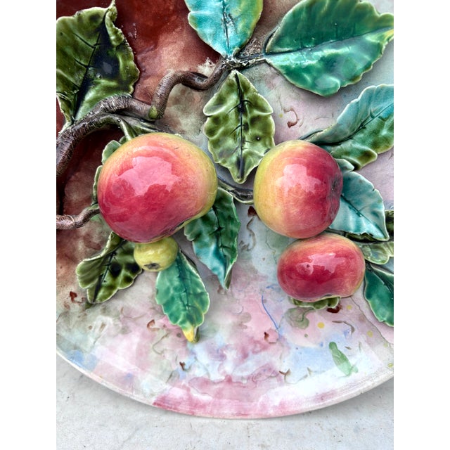 French Country 19th Century French Majolica Apples Fives Lille Platter For Sale - Image 3 of 6