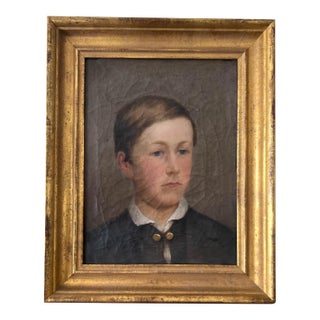 19th Century Young Boy Oil Portrait Painting For Sale