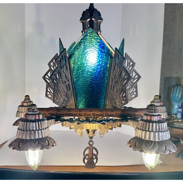 1930s Art Deco Skyscraper Slip Shade Chandelier For Sale - Image 13 of 16