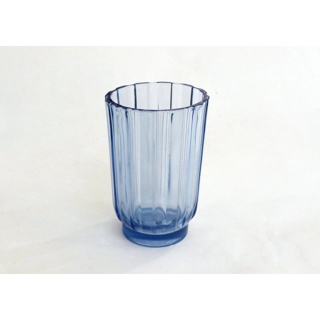 Art Deco Vase with Fluted Body in Blue Molded Pressed Glass, 1930s For Sale - Image 11 of 12