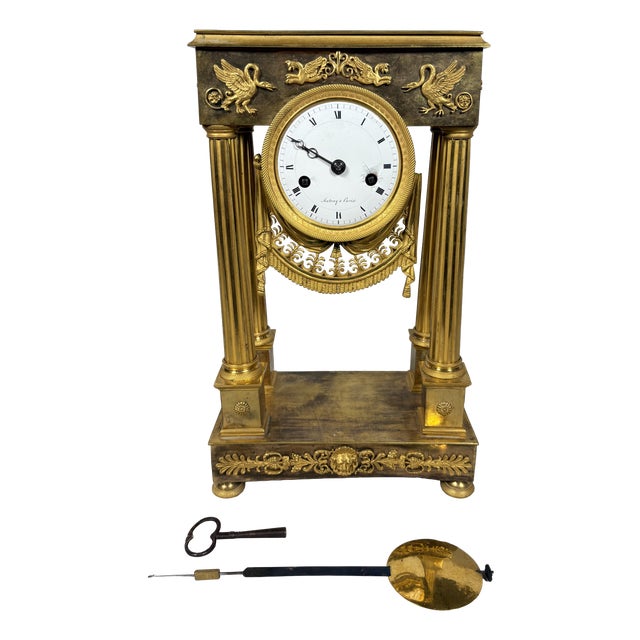 Empire Bronze Portico Clock, 1800 For Sale