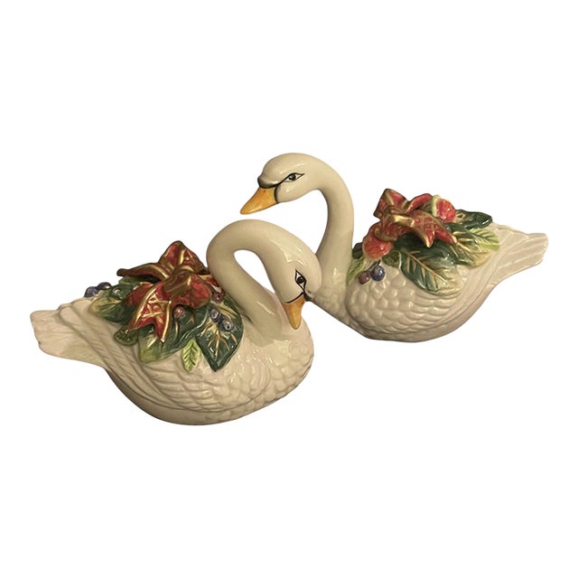 Vintage Y2k Fitz and Floyd Holiday Swan Christmas Salt and Pepper Shakers For Sale