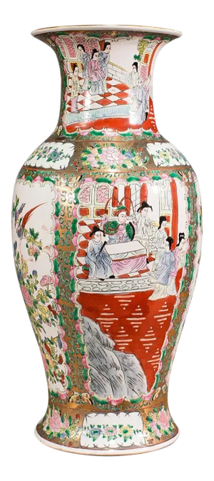 1940s Vintage Chinese Ceramic Decorative Famille Rose Vase