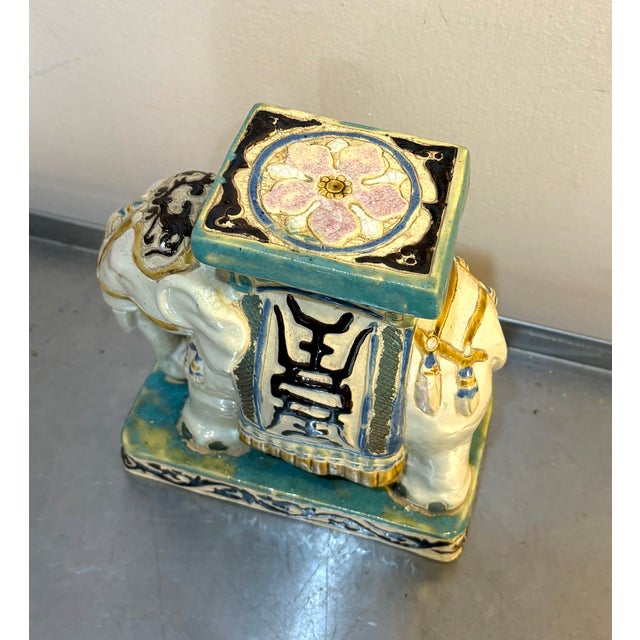 Boho Chic Painted Pottery Elephant Statue / Figurine For Sale - Image 3 of 5