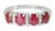 Estate 14K white gold ring featuring 4 natural oval rubies accented with 12 brilliant round diamonds. This elegant 4-stone...