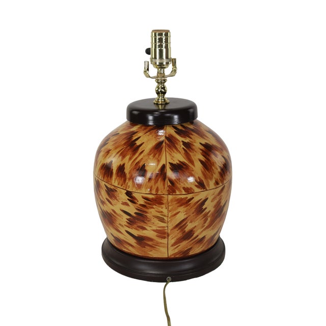 Art Deco Early 21st-Century Hand-Painted Tortoiseshell-Patterned Art Ceramic Table Lamps For Sale - Image 3 of 7