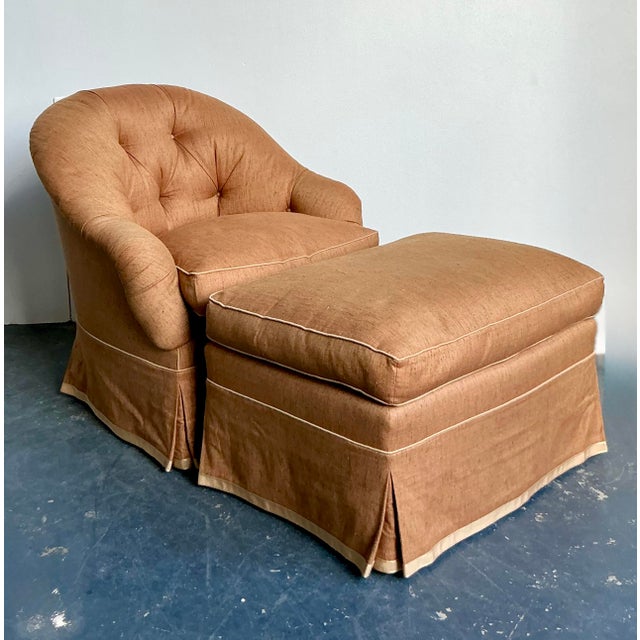 Mid-Century Modern Vintage Regency Tufted Lounge Chair and Ottoman For Sale - Image 3 of 7