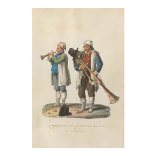 Zampognari che fanno la Novena di Natale - Watercolor by M. De Vito - 1820 ca. 1820 c.a. For Sale