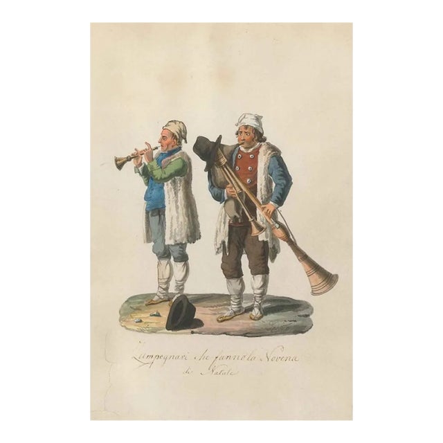 Zampognari che fanno la Novena di Natale - Watercolor by M. De Vito - 1820 ca. 1820 c.a. For Sale
