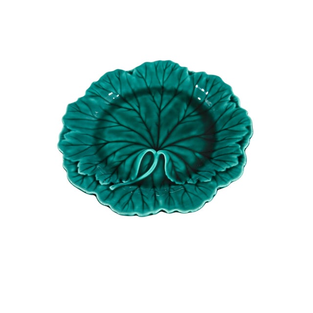 Made in England circa 1930-40’s this salad plate set features a beautiful Majolica darker green leaf pattern on porcelain...