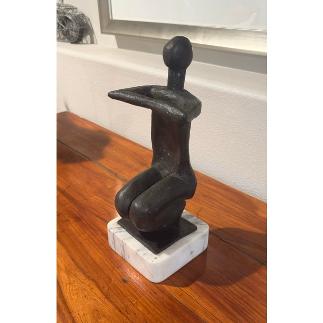 Mid-Century Solid Bronze Figurative Sculpture (14.5” High) For Sale - Image 9 of 13