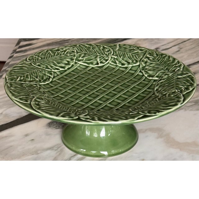 Made in Portugal Vintage Bordallo Pinheiro Leaf Service Basket Weave Cake Plate For Sale - Image 11 of 11