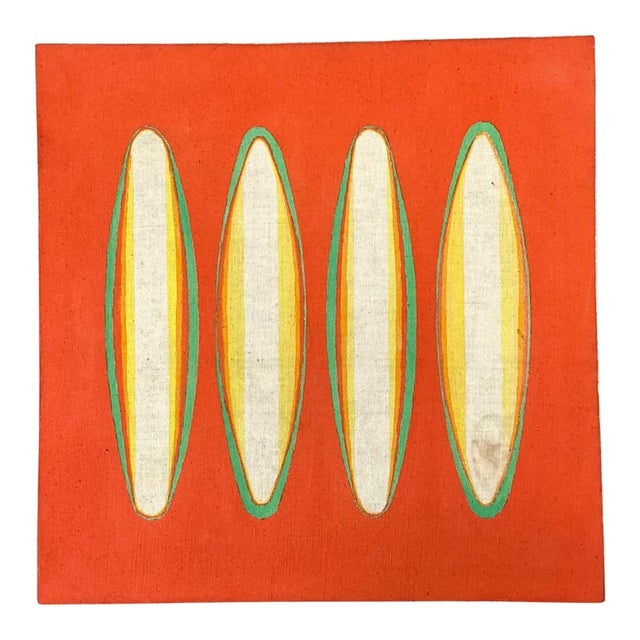 An energetic statement of mid-20th-century geometric abstraction, this original oil or acrylic painting on canvas...
