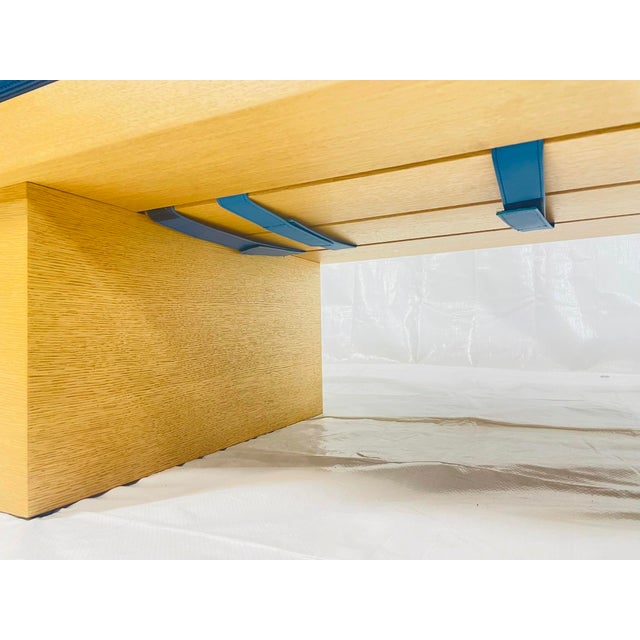 1980s Modernist Platform Bench With Blue Leather Cushions, Custom La Design For Sale - Image 18 of 18