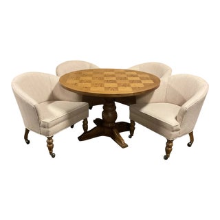 Mid 20th Century Ethan Allen Game Table and Club Chairs With Casters - 5 Pcs Set For Sale