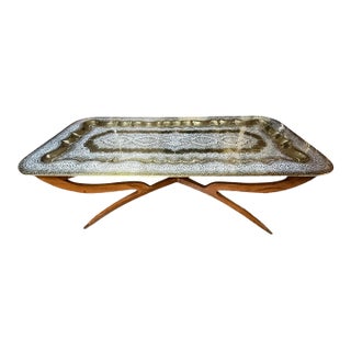 Mid-Century Moroccan Brass Spider Coffee Table For Sale