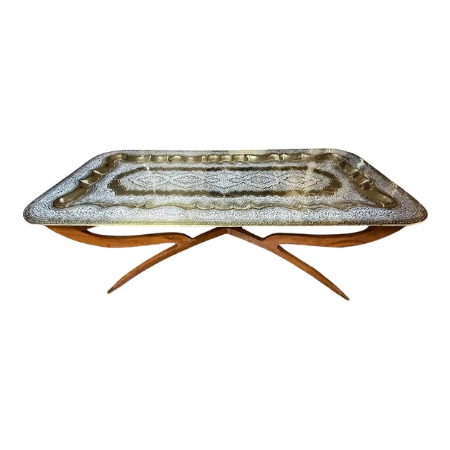 Mid-Century Moroccan Brass Spider Coffee Table For Sale