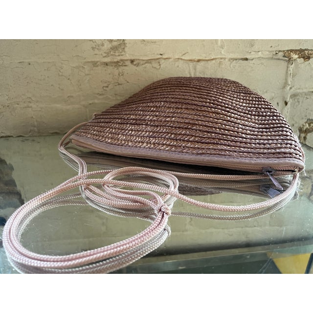 Boho Chic Vintage 1980s Lavender Woven Crossbody Bag For Sale - Image 3 of 5