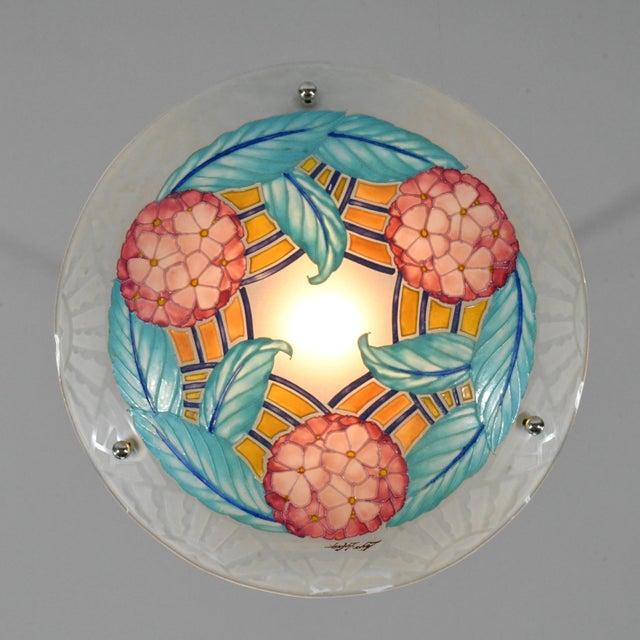Turquoise French Art Deco Pendant Light by Loys Lucha - 1930 Chandelier France For Sale - Image 8 of 14