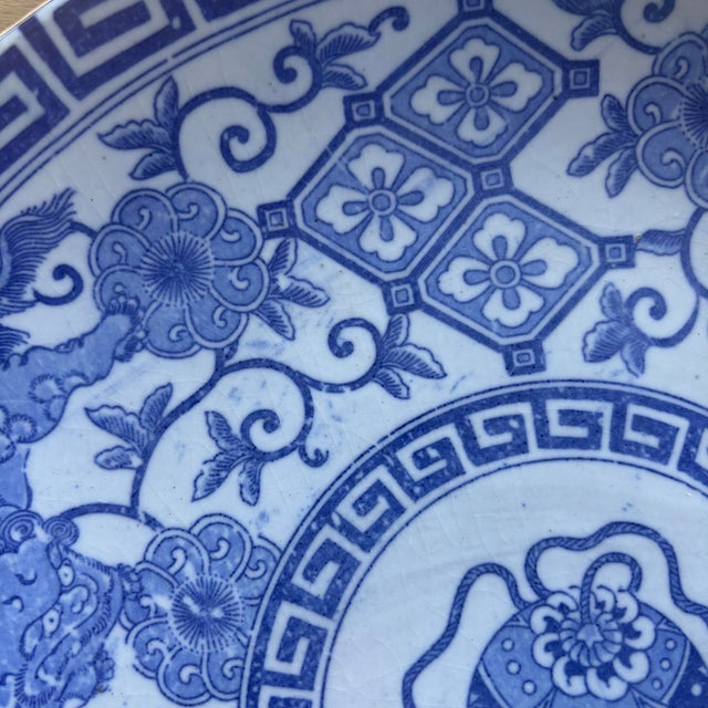Antique Japanese Imari Ware Porcelain Blue and White Hand Painted Charger Platter, Meiji Period (1868-1912) Cobalt Blue,...