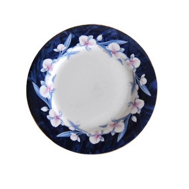 Cobalt Blue White Porcelain Decorative Plate With Orchids French Colonial Signed Yumi Katsura For Sale - Image 10 of 10