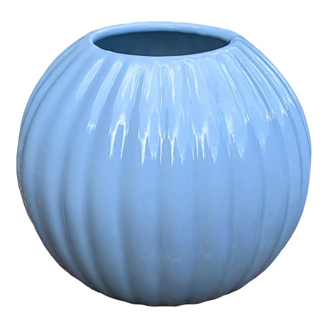 Postmodern Royal Haeger Blue Ceramic Orb Vase For Sale
