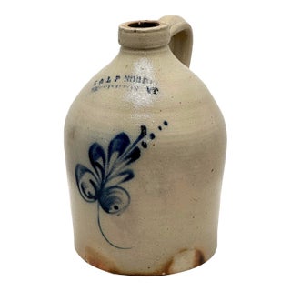 Nice Antique American Blue Decorated 1 Gallon Stoneware Jug by E & L P Norton in Bennington Vermont For Sale