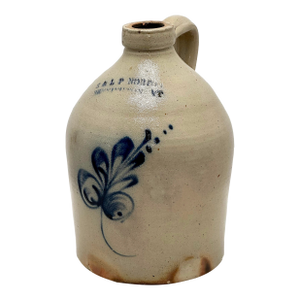 Nice Antique American Blue Decorated 1 Gallon Stoneware Jug by E & L P Norton in Bennington Vermont