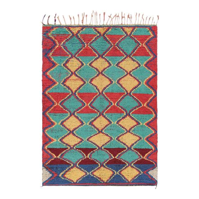 Vintage Moroccan Rug With Polychromatic Diamond Patterns, From Rug & Kilim For Sale