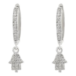 Modern Diamond Huggie Hoop Earrings With Hamsa Charms For Sale