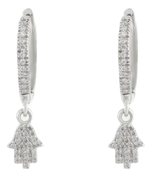 Modern Diamond Huggie Hoop Earrings With Hamsa Charms