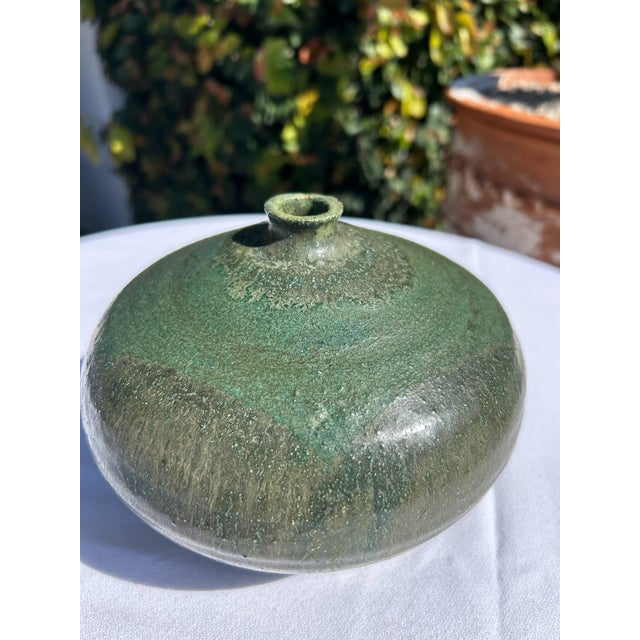 Contemporary Vintage Signed Green Studio Pottery Vessel For Sale - Image 3 of 11