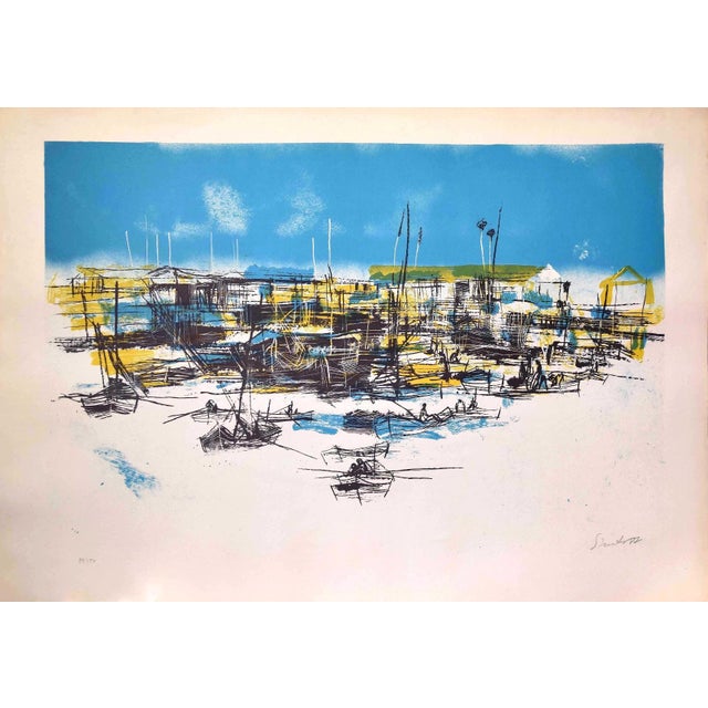 Marina is an original lithograph realized by Nicola Simbari in 1977. Hand-signed on the lower right. Edition of 29/50...