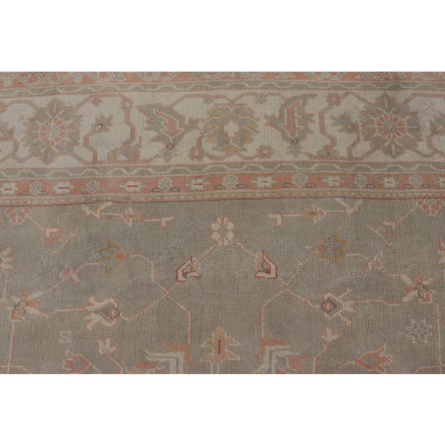 Textile Large Antique Turkish Oushak With Medallion in Green and Pink 13'4 X 16'4 For Sale - Image 7 of 12