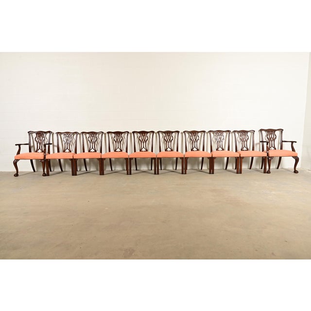 English Baker Furniture Chippendale Carved Mahogany Dining Chairs, Set of Ten For Sale - Image 3 of 12
