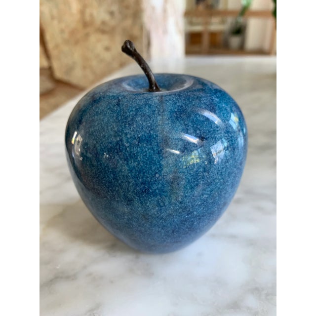 Vintage Marble Blue Apple Paper Weight For Sale In New York - Image 6 of 6