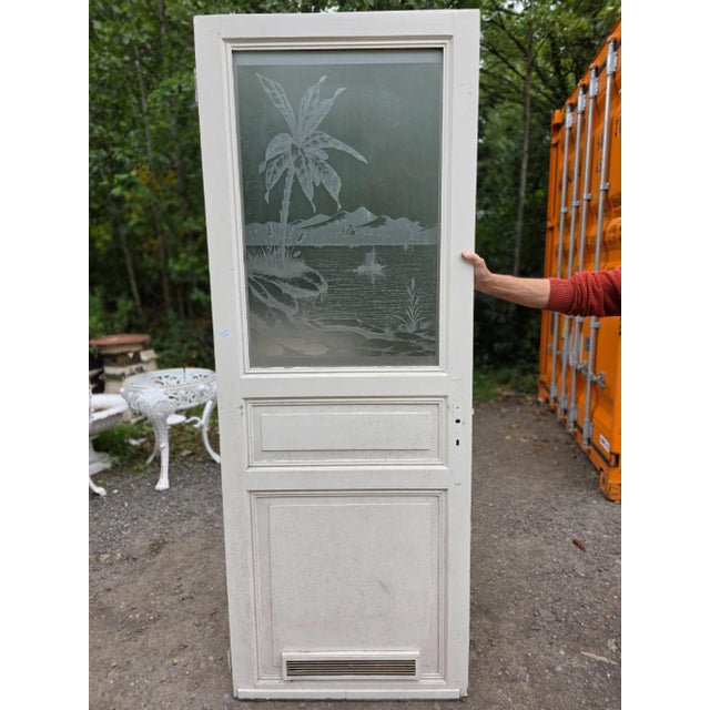 Antique Internal Etched Glass Door with Mediterranean Scene For Sale - Image 3 of 7