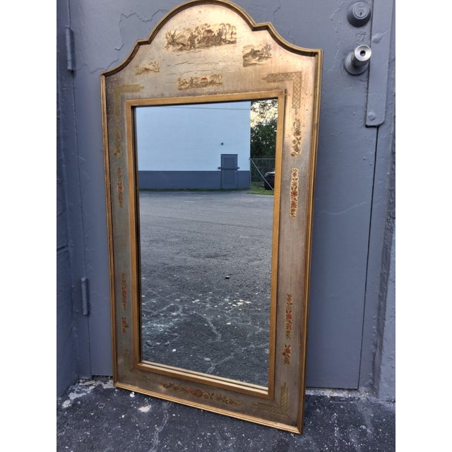 1940's Hollywood Regency Chinoiserie Giltwood & Silvered Figural Decor Wall Mirror For Sale - Image 9 of 12